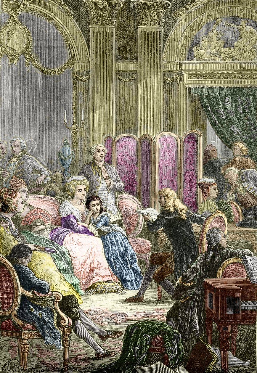 O Salão de Suzanne Curchod e Madame Necker (gravura) de Charles Laplante