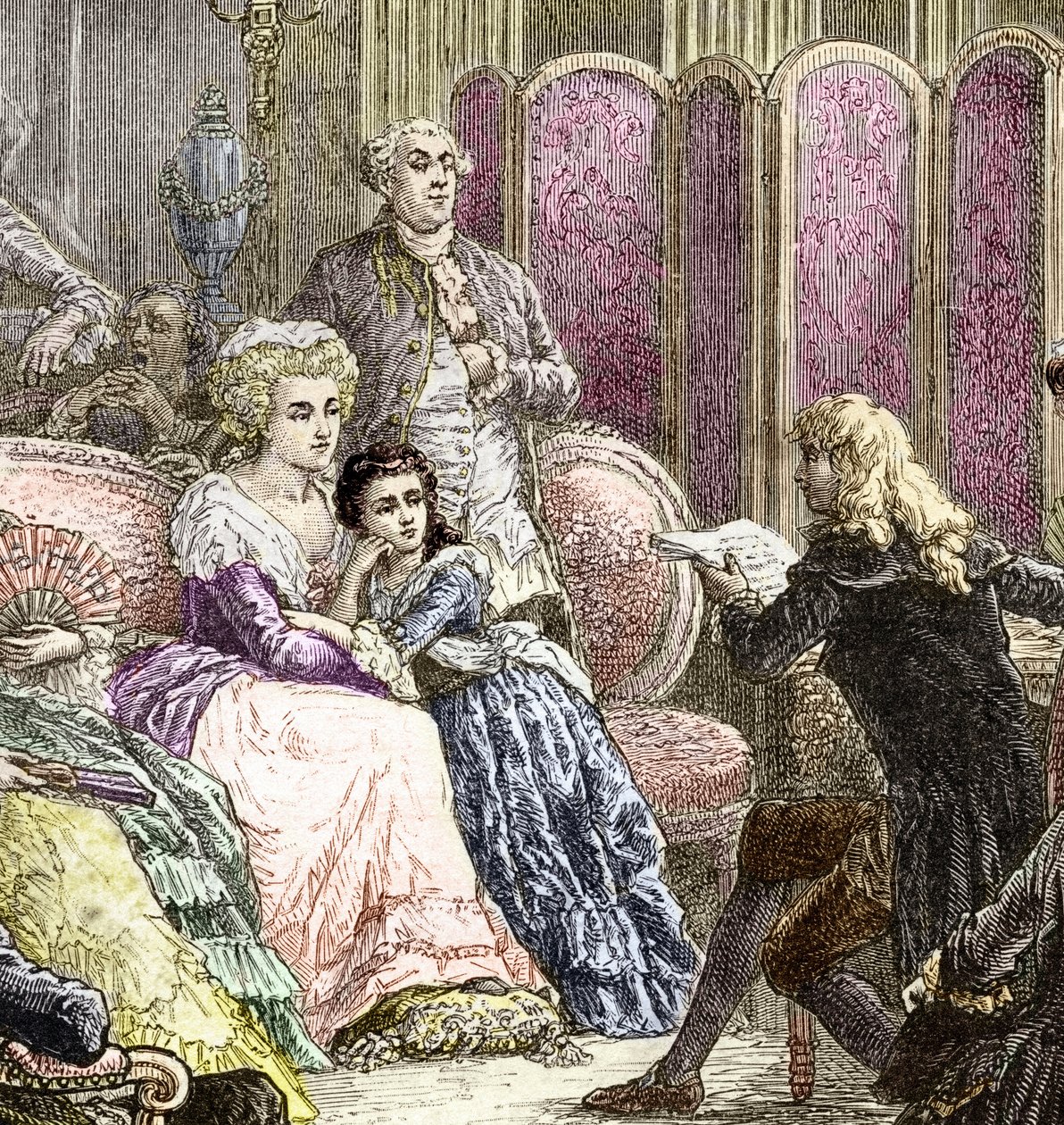 O Salão de Suzanne Curchod e Madame Necker (gravura) de Charles Laplante
