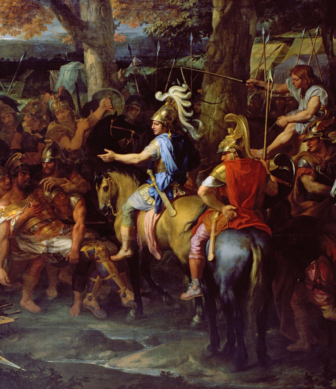 Alexandre e Porus na Batalha de Hydaspes, c.1673 (óleo sobre tela) (detalhe de 90063) de Charles Le Brun