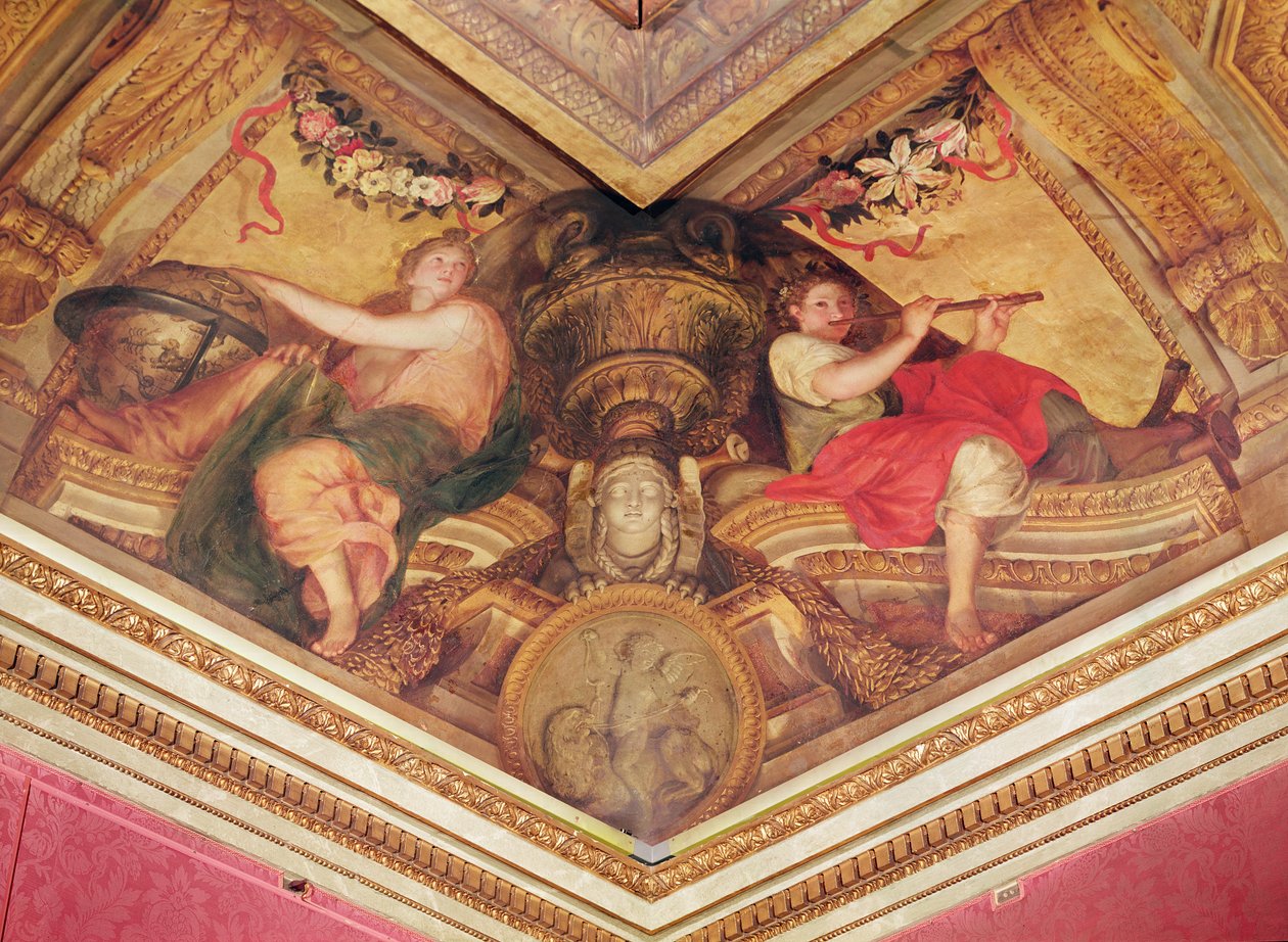 Teto do Hotel do Abade do Rio: Urania e Euterpe, 1653 de Charles Le Brun