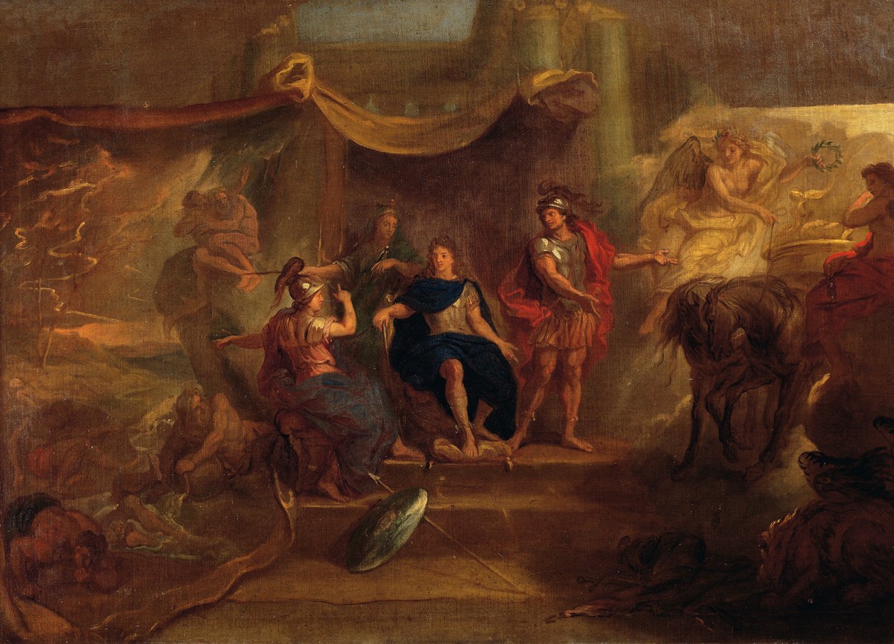 Decisão de fazer guerra ao holandês, pintura no tecto da Galerie des Glaces em Versalhes de Charles Le Brun