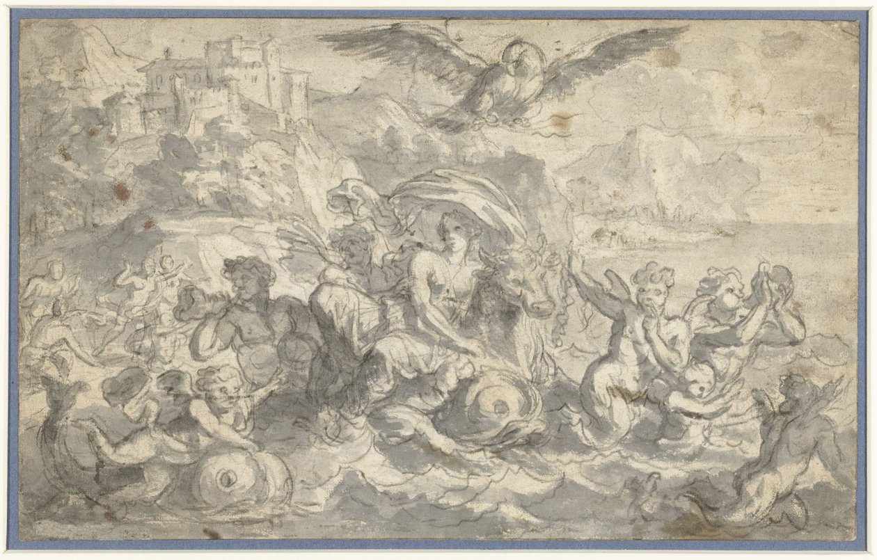 Europa e o touro cercado por deuses do mar de Charles Le Brun