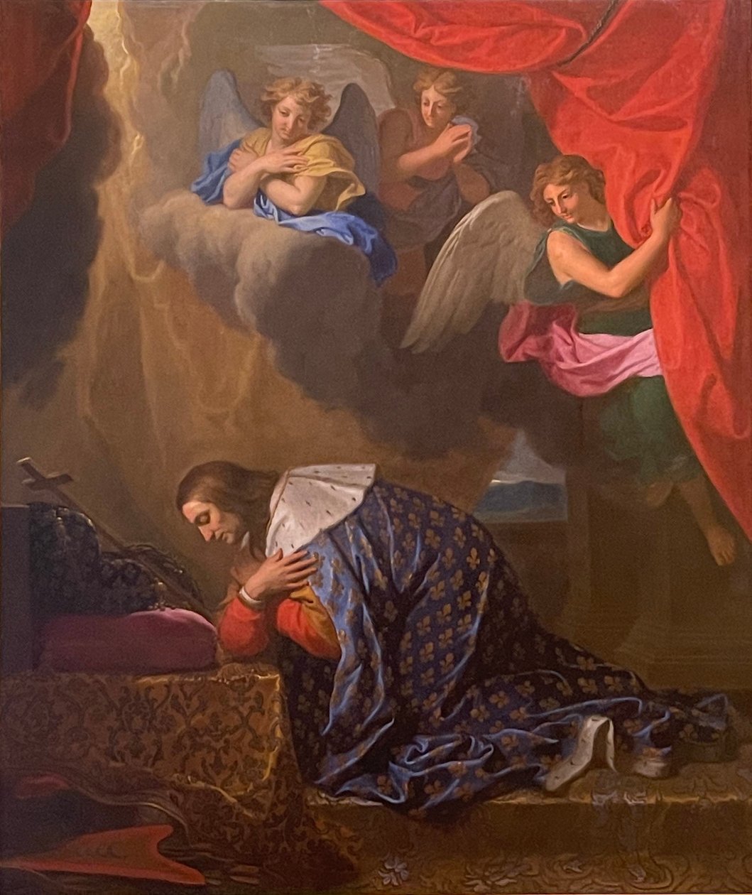 Francês: São Luís em oração, venerando a coroa de espinhos de Charles Le Brun