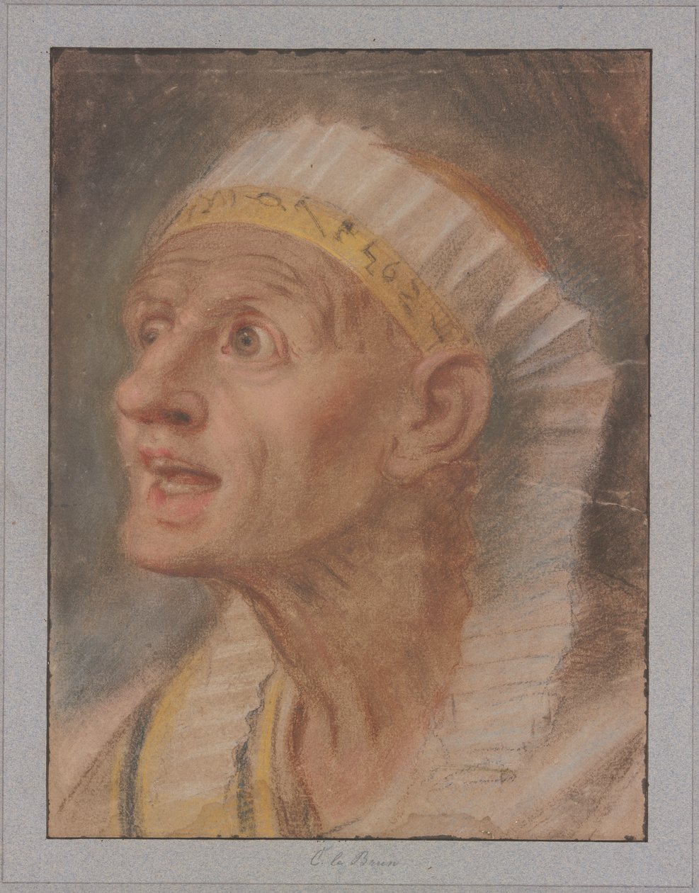 Cabeça de uma rainha com toucado egípcio de «As rainhas aos pés de Alexandre, o Grande» de Charles Le Brun
