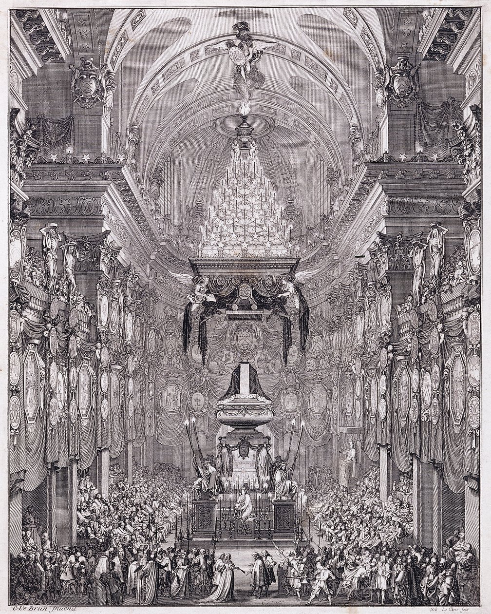 Mausoléu do Oratoire du Louvre, Rue Saint-Honore, em memória do estadista francês Pierre Seguier, maio de 1672, c.1770-1780 (gravura) de Charles Le Brun