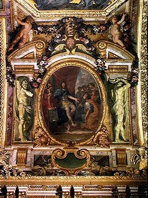 Patrocínio das Artes em 1663, pintura de teto da Galerie des Glaces de Charles Le Brun