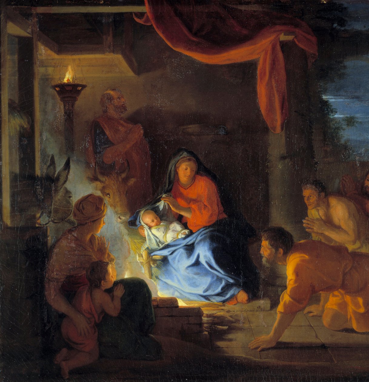 A Adoração dos Pastores. Detalhe de uma pintura de Charles Lebrun (Le Brun) (1619-1690) 1690 Sol. 1,51x1,17 m de Charles Le Brun