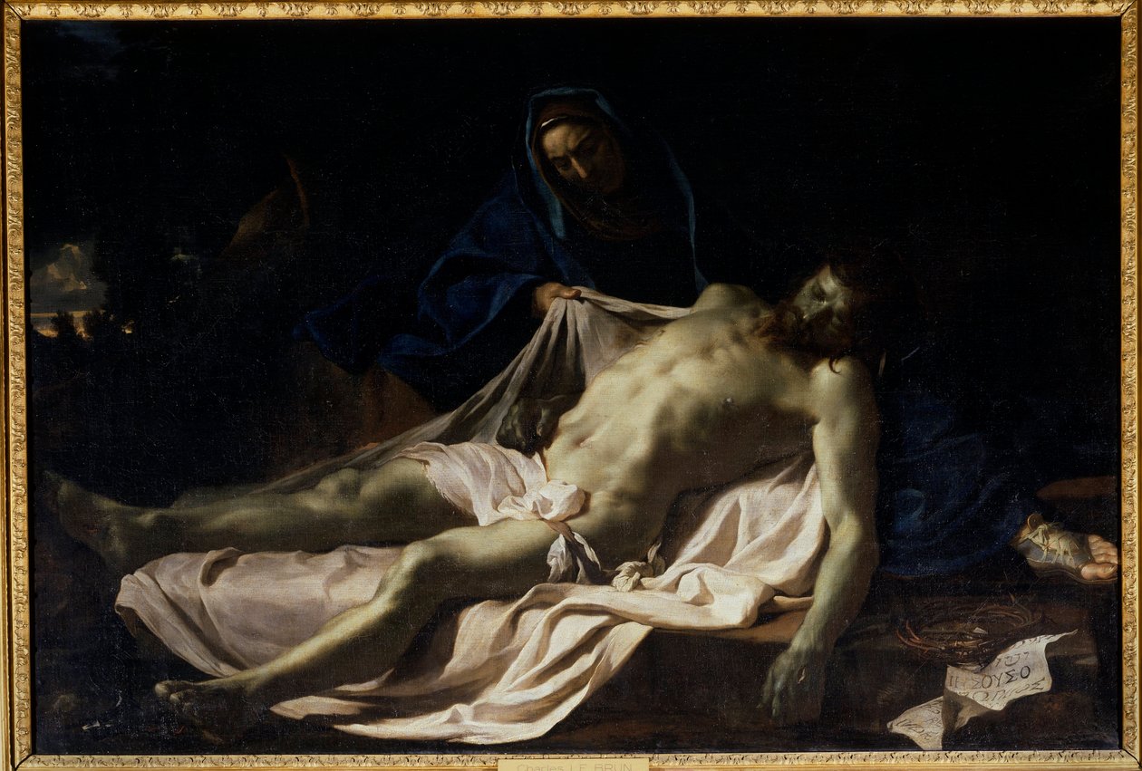 O Cristo morto sobre os joelhos da Virgem Pieta. Pintura de Charles Lebrun de Charles Le Brun