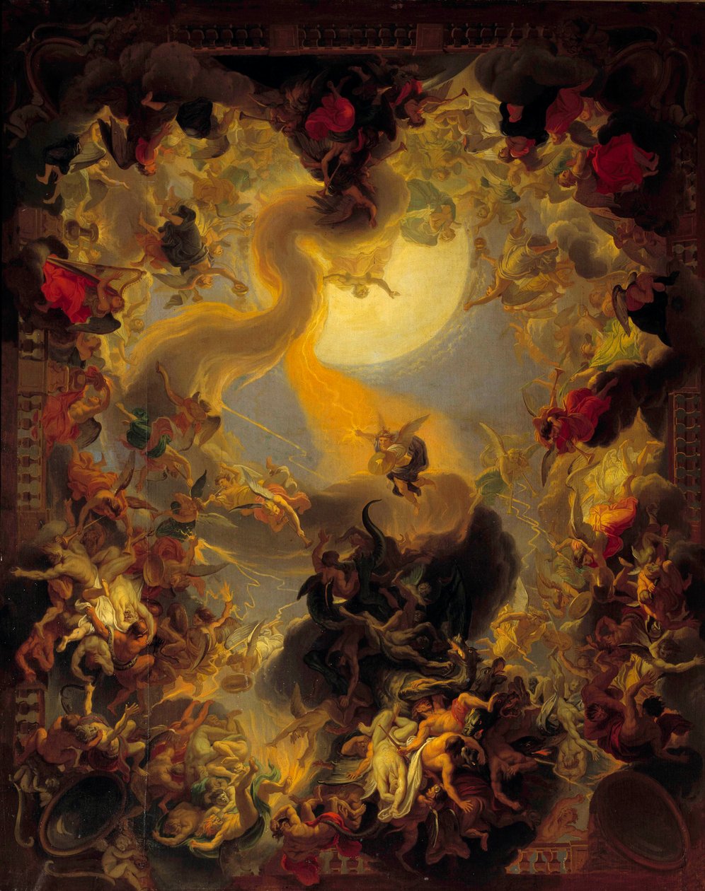 A queda dos anjos rebeldes. Pintura de Charles Lebrun (Le Brun) (1619-1690) de Charles Le Brun