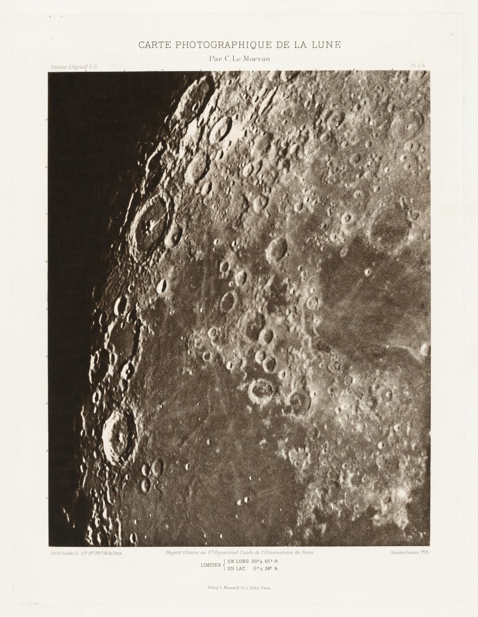 Carte photographique de la lune, planche I.A (Carta fotográfica da Lua, placa I.A),11 de outubro de Charles le Morvan