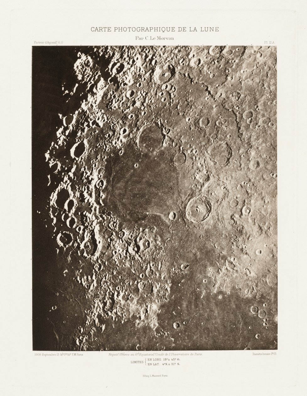 Carte photographique de la lune, planche II.A (Carta fotográfica da Lua, placa II.A),13 de setembro de Charles le Morvan