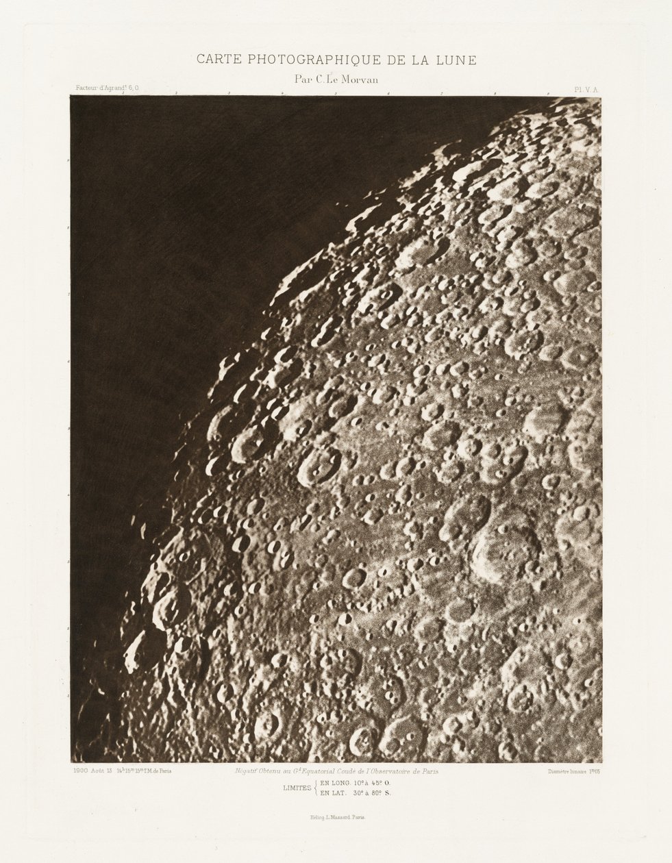 Carte photographique de la lune, planche V.A (Carta fotográfica da Lua, placa V.A),13 de agosto de Charles le Morvan