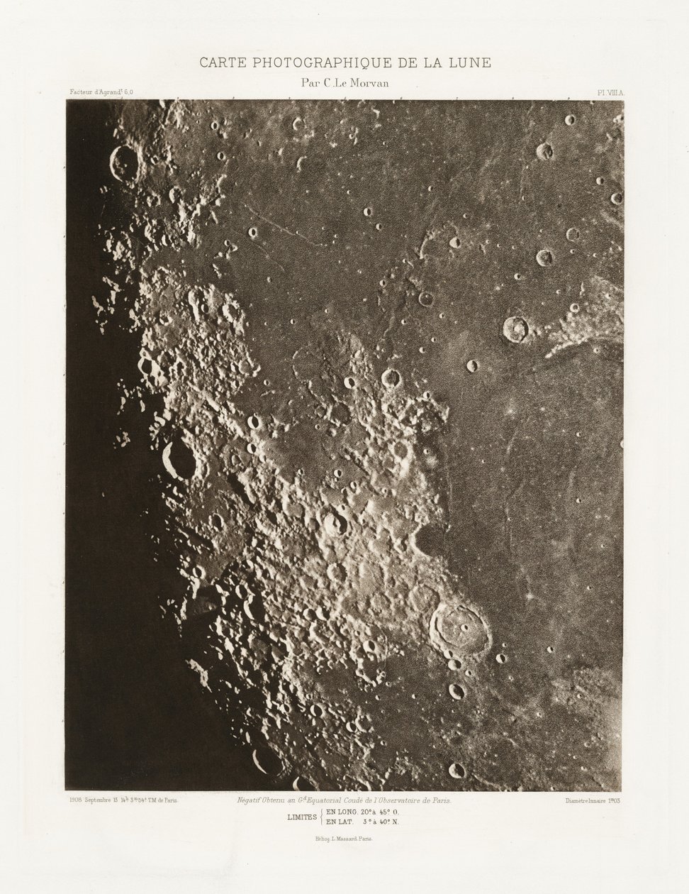 Carte photographique de la lune, planche VIII.A (Carta fotográfica da Lua, placa VIII.A),13 de setembro de Charles le Morvan