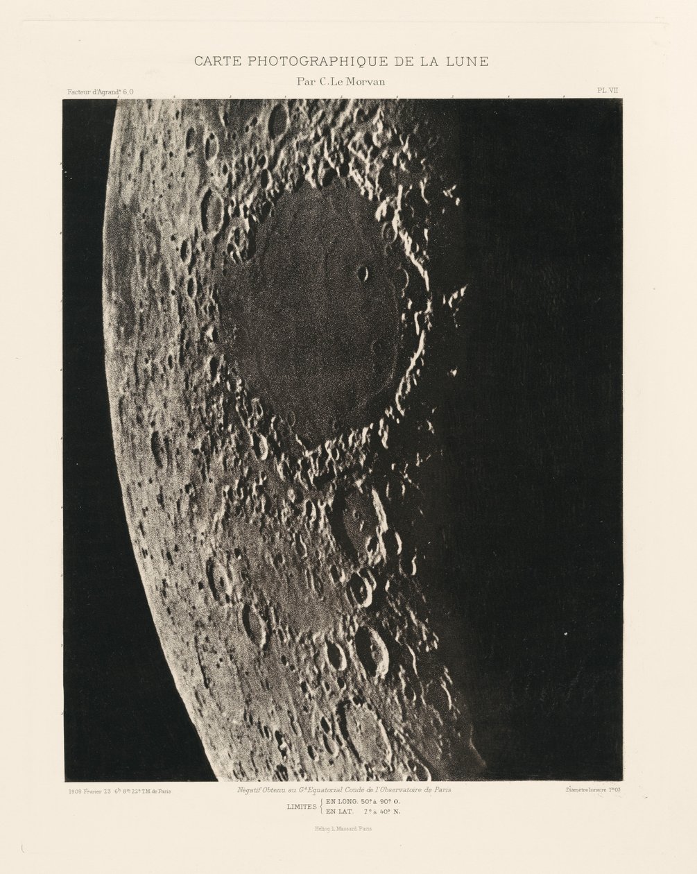 Carte photographique de la lune, planche VII (Carta fotográfica da Lua, placa VII),23 de fevereiro de Charles le Morvan