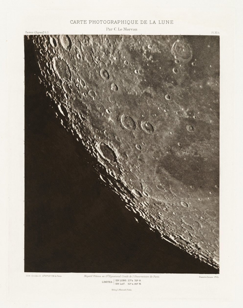Carte photographique de la lune, planche XII.A (Carta fotográfica da Lua, placa XII.A),11 de outubro de Charles le Morvan