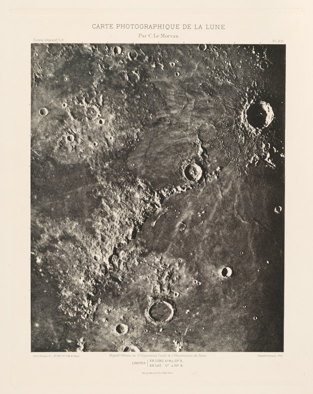 Carta fotográfica da Lua, placa XIII, 6 de fevereiro de Charles le Morvan