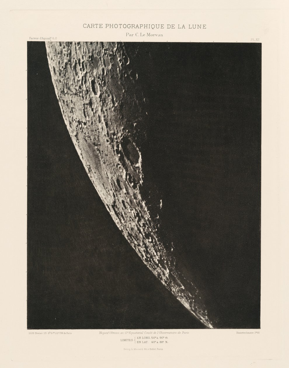 Carte photographique de la lune, planche XII (Carta fotográfica da Lua, placa XII),23 de fevereiro de Charles le Morvan