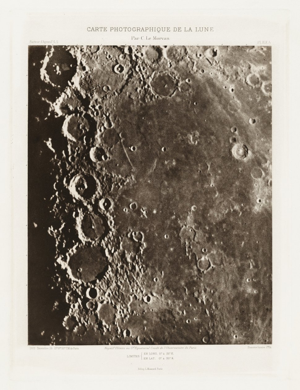 Carte photographique de la lune, planche XIX.A (Carta fotográfica da Lua, placa XIX.A),26 de dezembro de Charles le Morvan