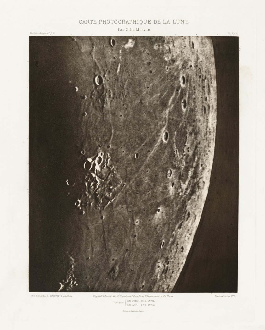 Carte photographique de la lune, planche XV.A (Carta fotográfica da Lua, placa XV.A),5 de setembro de Charles le Morvan