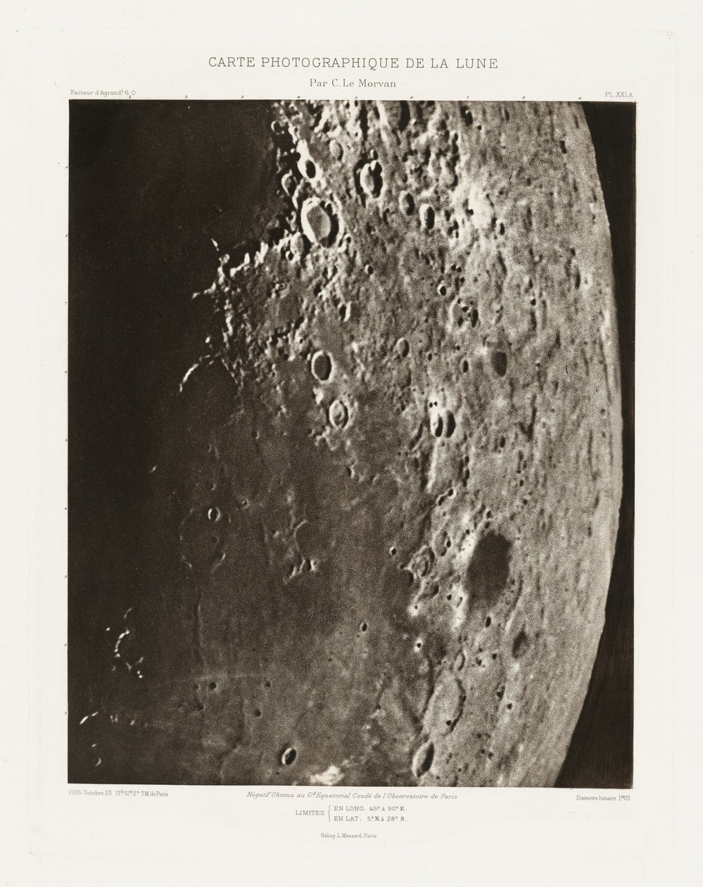 Carte photographique de la lune, planche XXI.A (Carta fotográfica da Lua, placa XXI.A),23 de outubro de Charles le Morvan