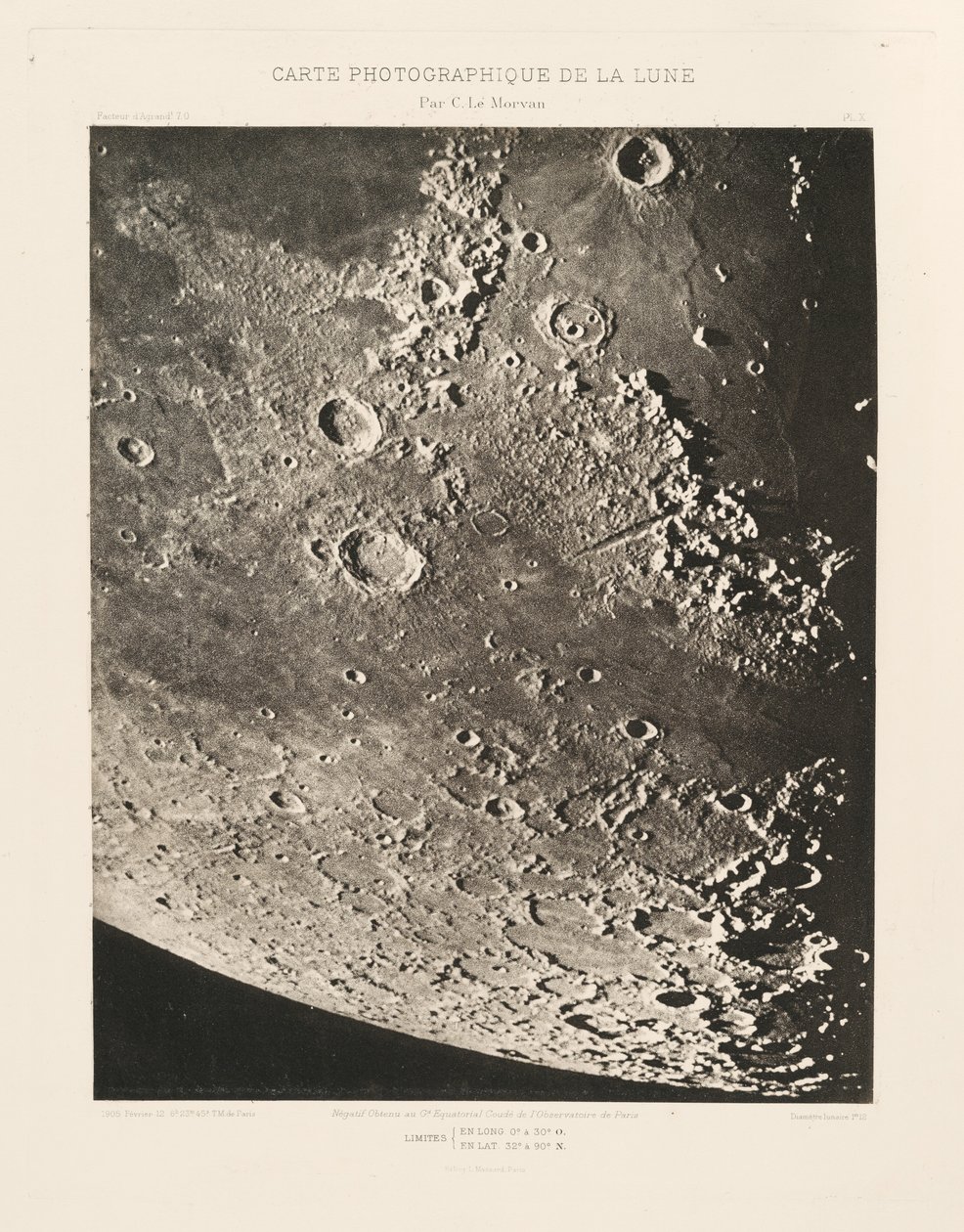 Carte photographique de la lune, planche X (Carta fotográfica da Lua, placa X),12 de fevereiro de Charles le Morvan