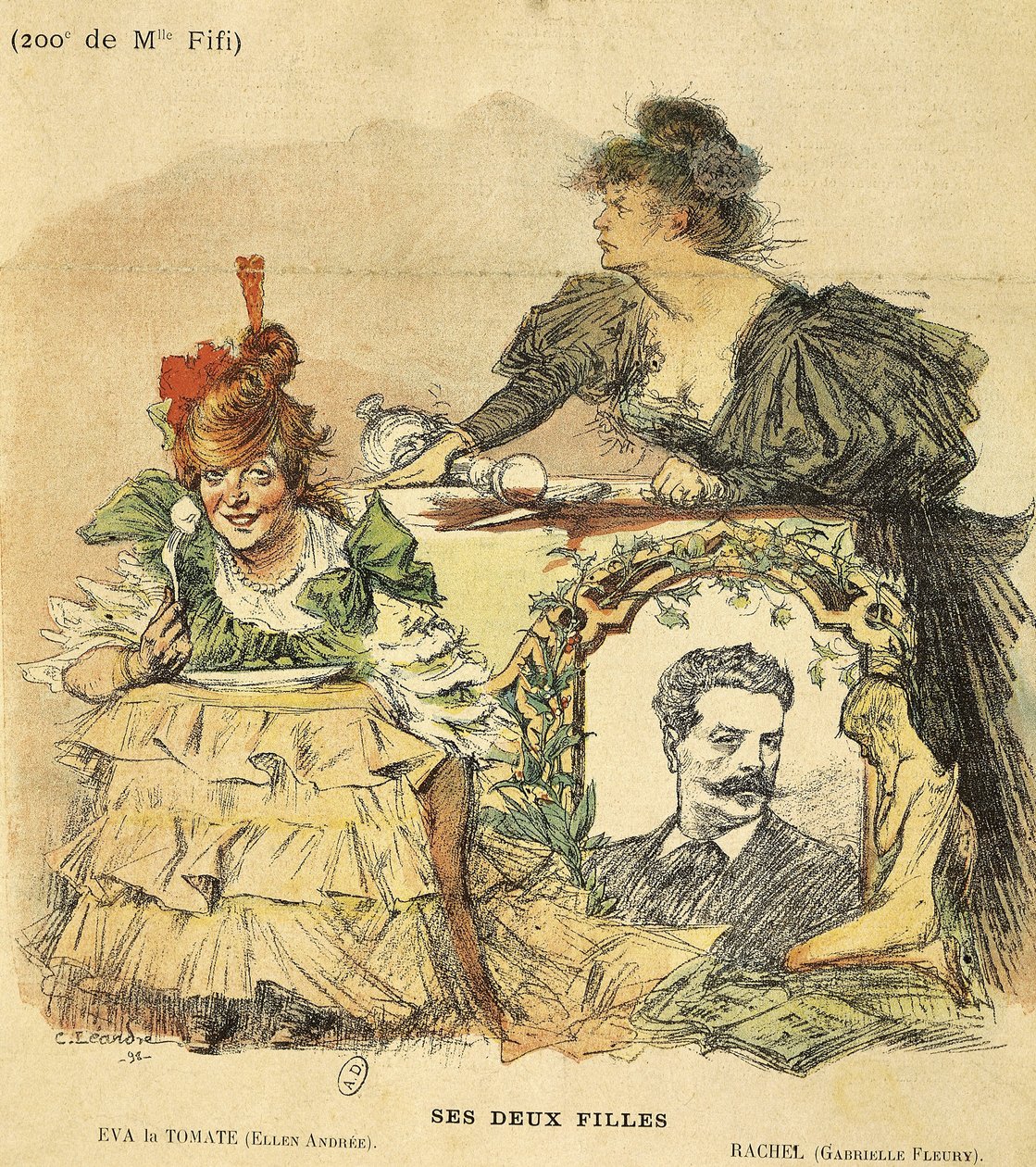Desenho animado para os duzentos espetáculos de Mademoiselle Fifi, do romance de Guy de Maupassant (1850-1893) (ilustração) de Charles Leandre