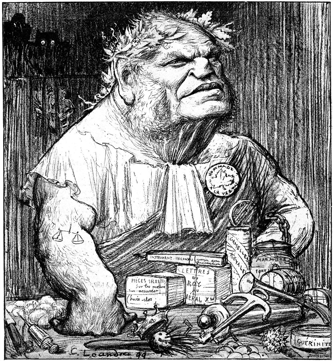 Desenho animado de René Berenger (1830 - 1915) no jornal satírico "Le Rire" (gravura) de Charles Leandre