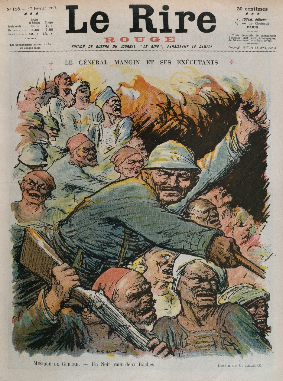 General Charles Mangin e seus subordinados, um Black é tão bom quanto dois Boches, ilustração da capa de &39;Le Rire Rouge&39;, 17 de fevereiro de 1917 de Charles Leandre