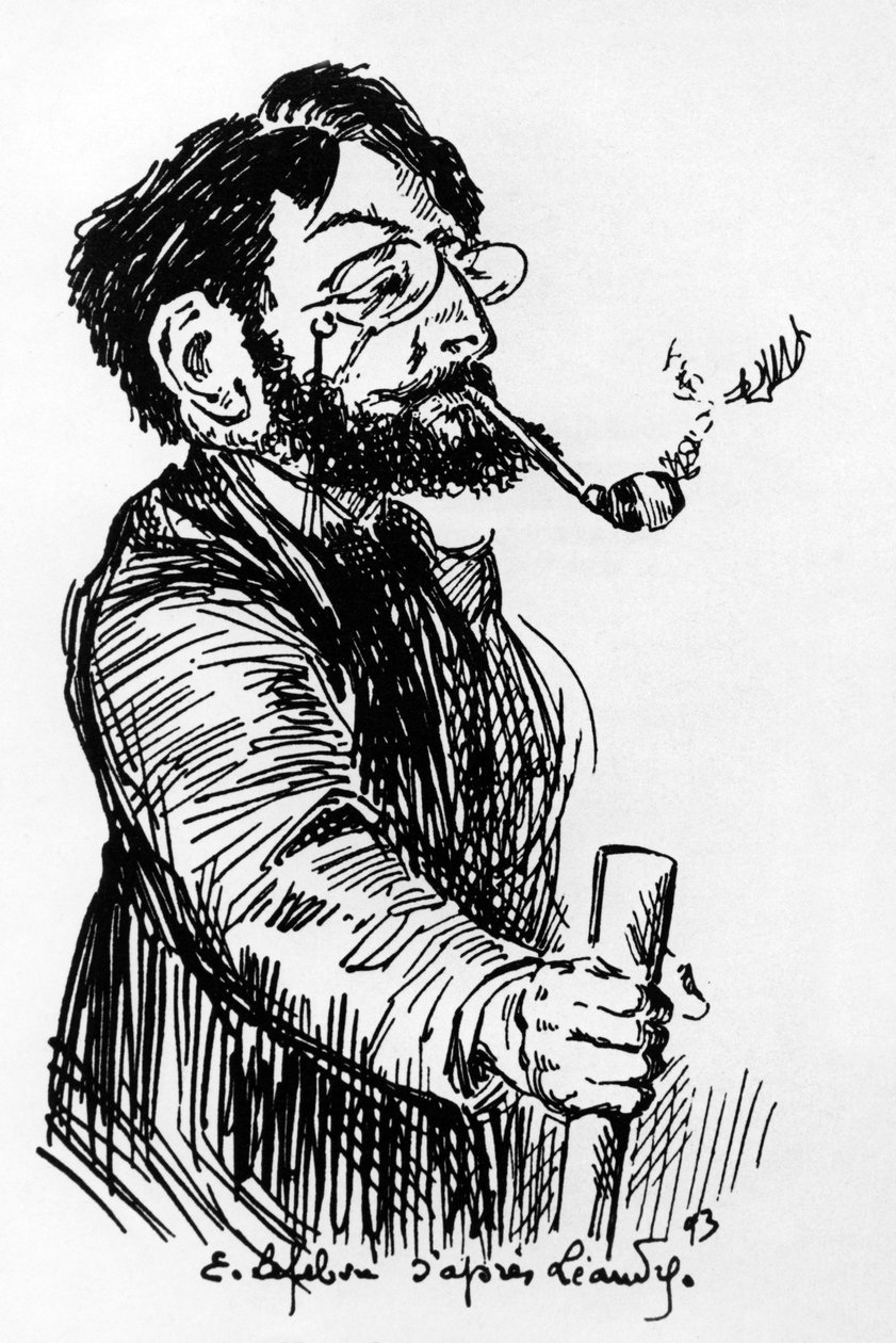 Henri Riviere (1864-1951) Artista e designer francês (jogo de sombras no Cabaret Le Chat Noir), desenho de E. Lefebvre depois de Leandre de Charles Leandre