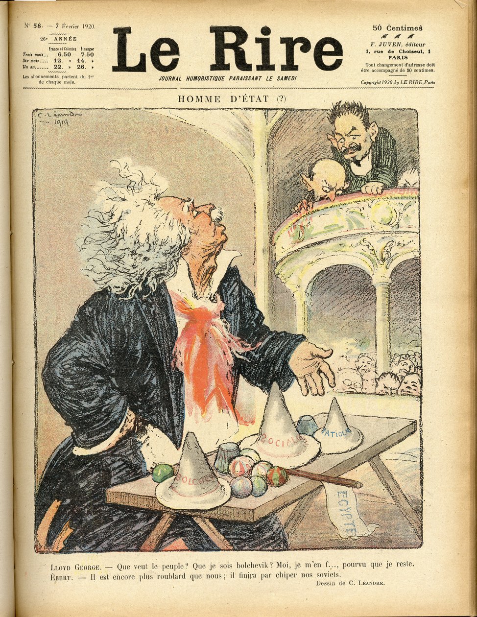 Ilustração para a capa do Le Rire, 02/07/1920 - Estadista - David Lloyd George e Ebert Friedrich (1871-1925) de Charles Leandre