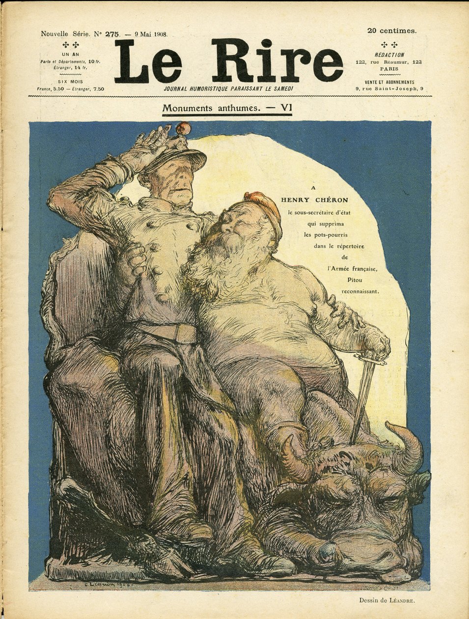 Ilustração de Charles Leandre (1862-1934) para a capa de Le Rire, 09/05/08 - Armee - Vache, Cherie Henry (1867-1936) de Charles Leandre