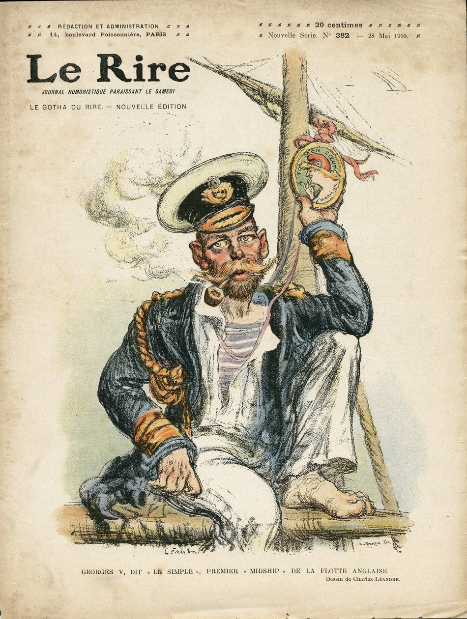 Ilustração de Charles Leandre (1862-1934) para a capa de Le Rire, 28/05/10 - Inglaterra Grã-Bretanha, Folie, Marítimo Marinho, Fumar, Tabaco - George V (1865-1936) de Charles Leandre