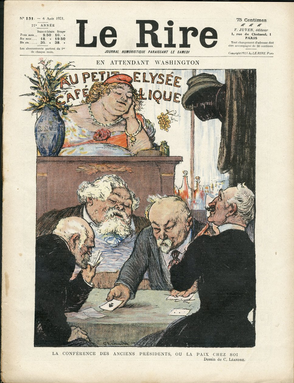 Ilustração de Charles Leandre (1862-1934) em Le Lire, 06/08/21 - Entretanto Washington - Eleições, Presidente da República - Marianne, Fallieres Armand, Poinsare Raymond, Deschanel Paul - Jogo de cartas de Charles Leandre