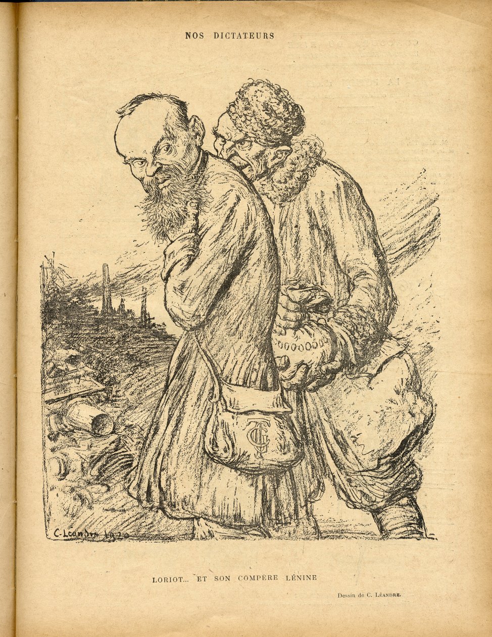 Ilustração de Charles Leandre (1862-1934) em Le Rire, 29/05/20 - Loriot e seu compere Lenine - Uss - Lenine, Loriot de Charles Leandre