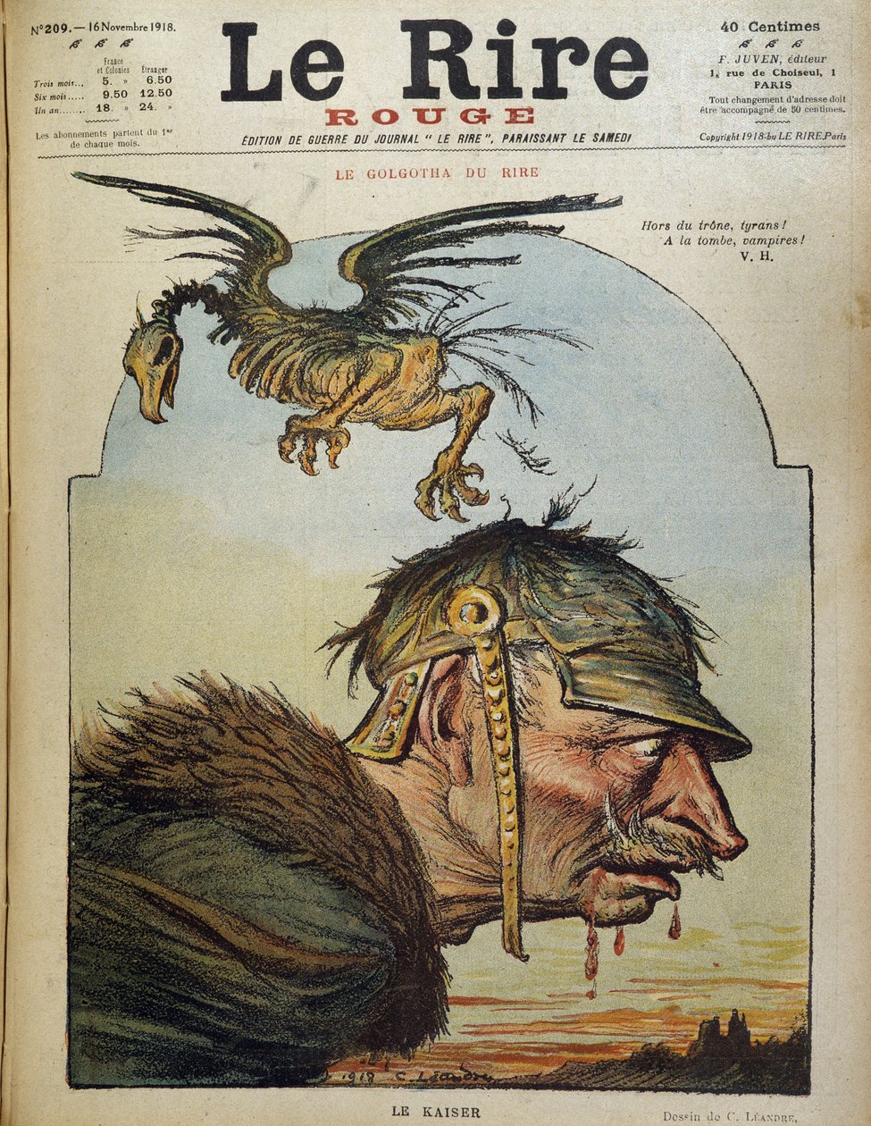 Le Kaiser: William II - Cartoon de Charles Leandre (1862-1934) em "Le Rire rouge" de 16/11/1918 de Charles Leandre