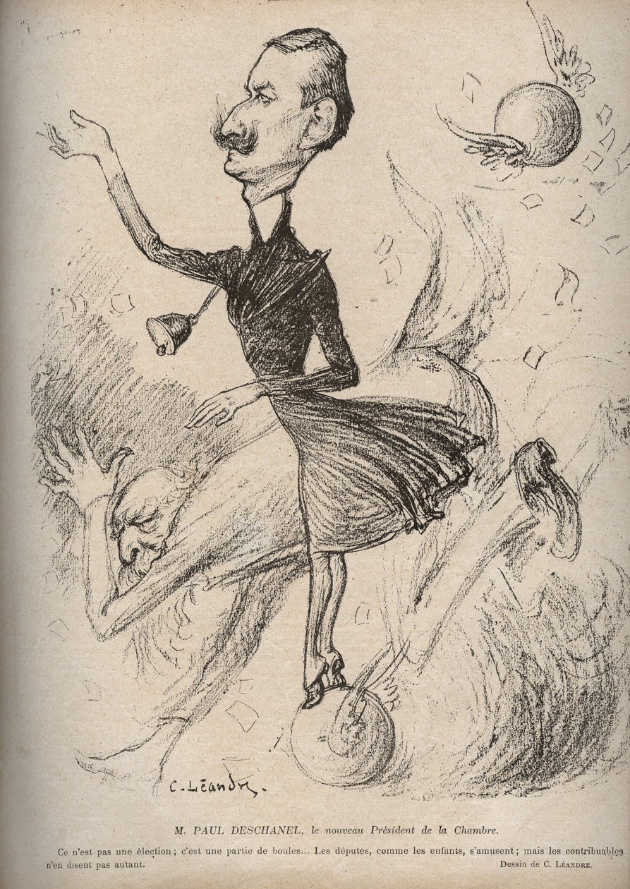 Sr. Paul Deschanel, o novo Presidente da Câmara - Cartoon de Charles Leandre (1862-1934) em "The Rire" 1898 de Charles Leandre