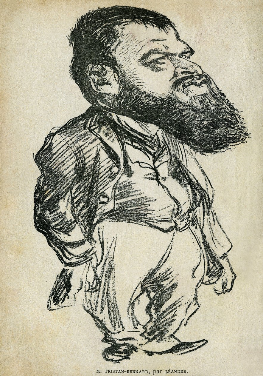 Retrato de Bernard Paul dit Tristan-Bernard (1866-1947), escritor e comediante francês. Desenho animado de Charles Leandre (1862-1934), em "Tales de Pantruche et d