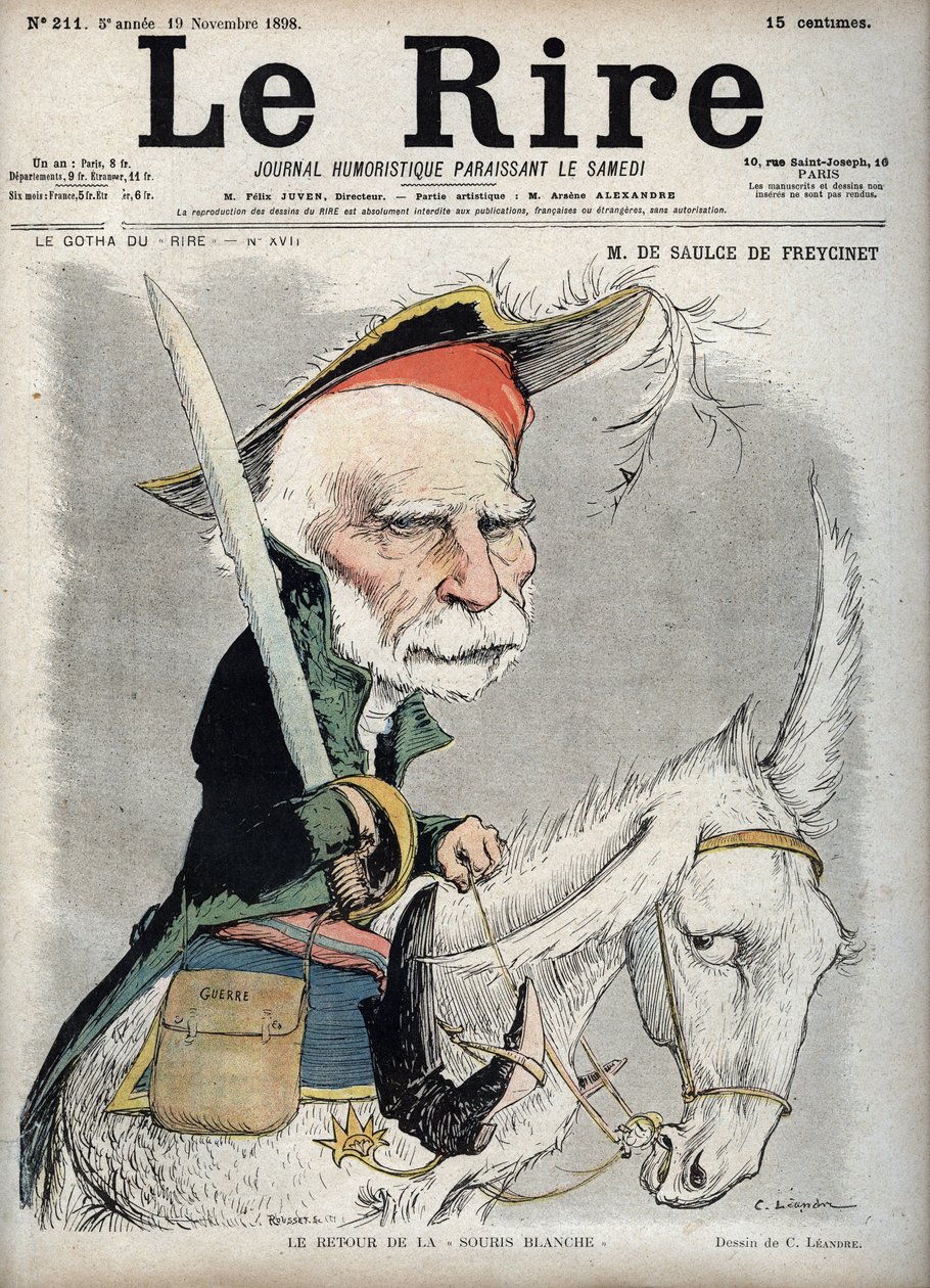 Retrato de Charles de Freycinet (Louis Charles de Saulces de Freycinet) (1828-1923), político e engenheiro francês - - caricatura de Charles Leandre (1862-1934) em "Le Rire" de 19 de Novembro de 1898 de Charles Leandre