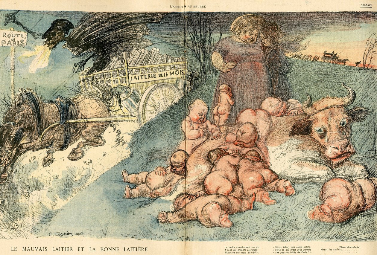 A Placa de Manteiga, Satirical em Cores de Charles Leandre