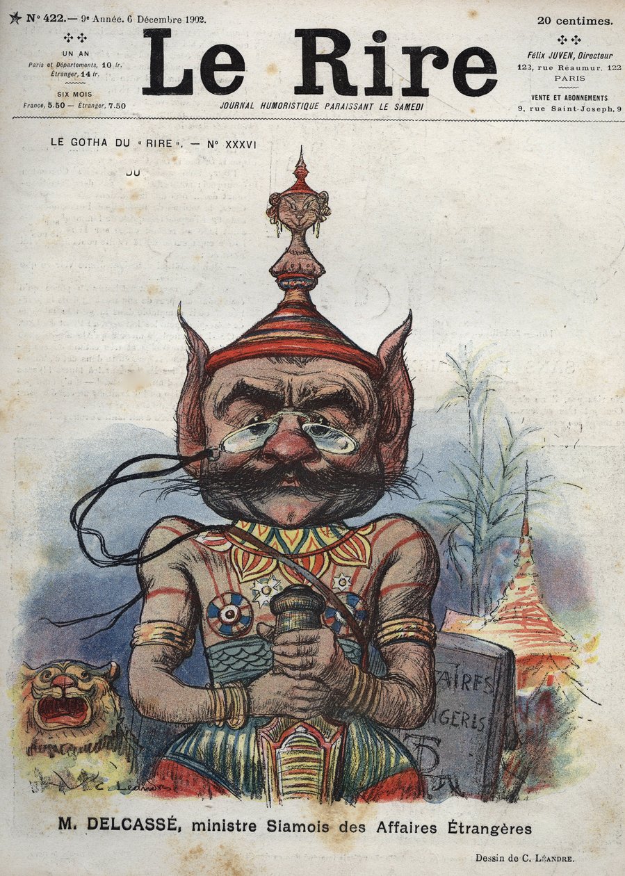 Theophile Delcasse (1852-1923), político francês - Le Gotha du "Laughs", No. XXXVI, M. Delcasse, ministro siamês dos Negócios Estrangeiros - Cartoon de Charles Leandre - (6 de Dezembro de 1902) de Charles Leandre