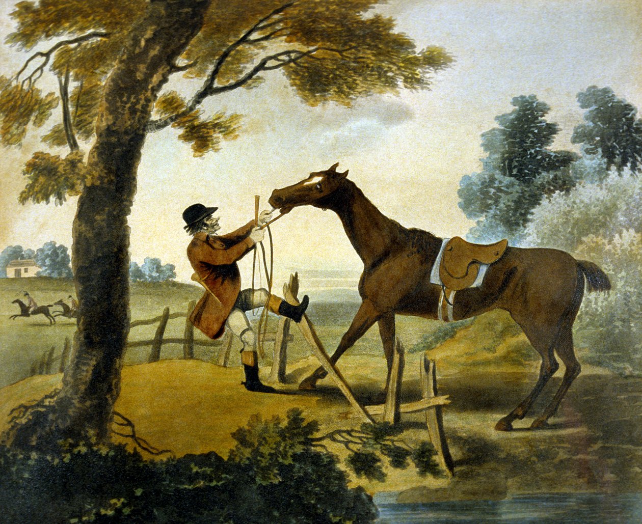 Prova de Fundo, de The Pytchley Hunt, gravado por F. Jukes (1745-1812) de Charles Lorraine (after) Smith