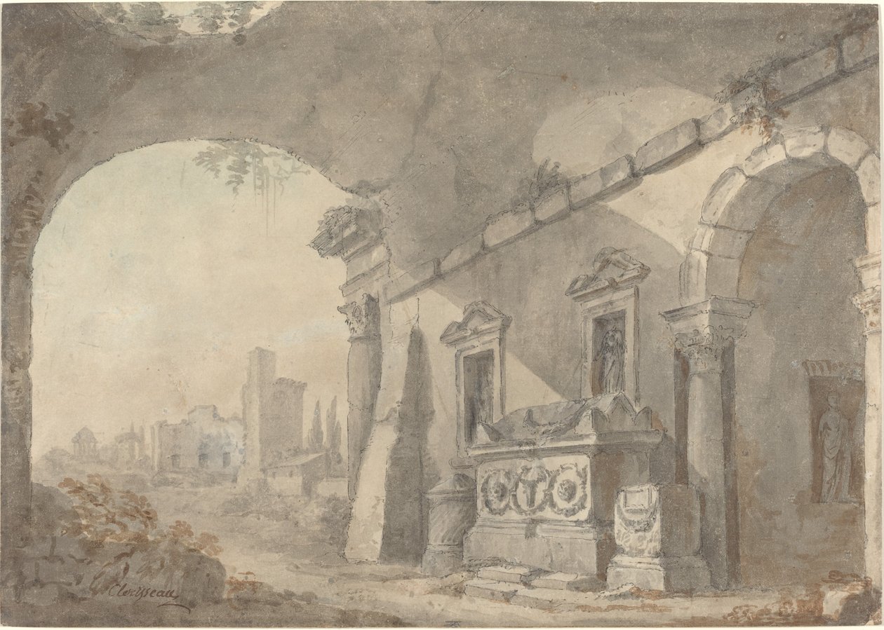 Ruínas romanas com um sepulcro de Charles Louis Clerisseau