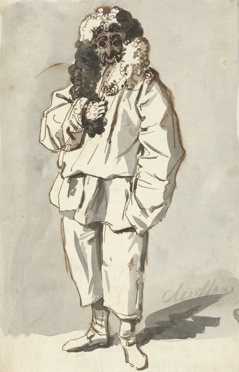 Roman Polichinelle em traje de terça-feira gorda de Charles Louis Clerisseau