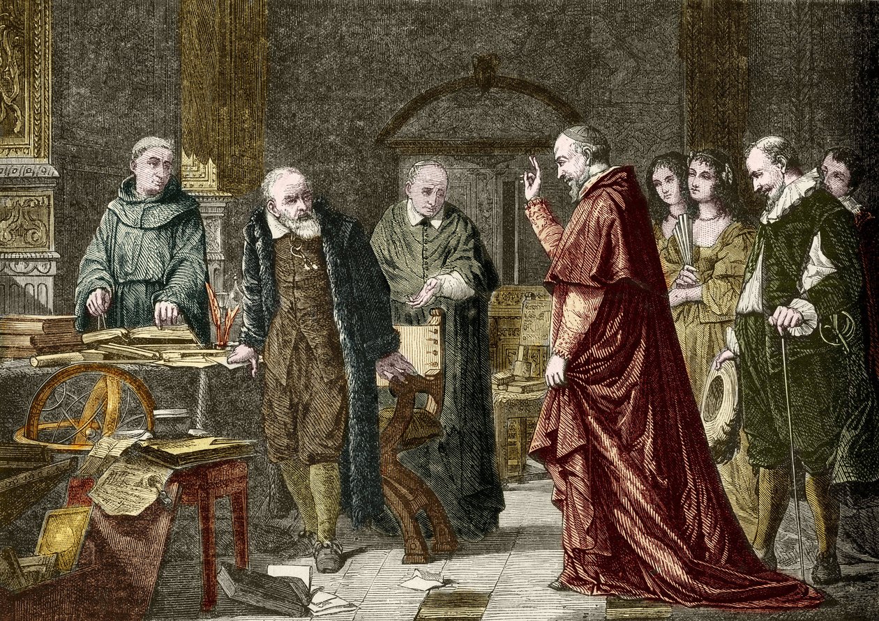 Cativeiro de Galileu Galilei dit Galilee, astrônomo italiano (1564-1642), gravura depois da pintura de Charles Muller de Charles Louis Lucien (after) Muller