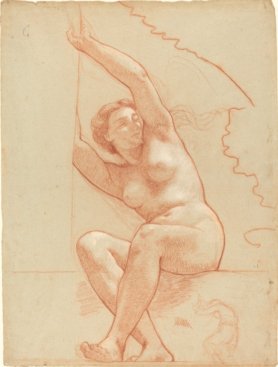 Um nu feminino sentado em uma borda de Charles Louis Lucien Muller