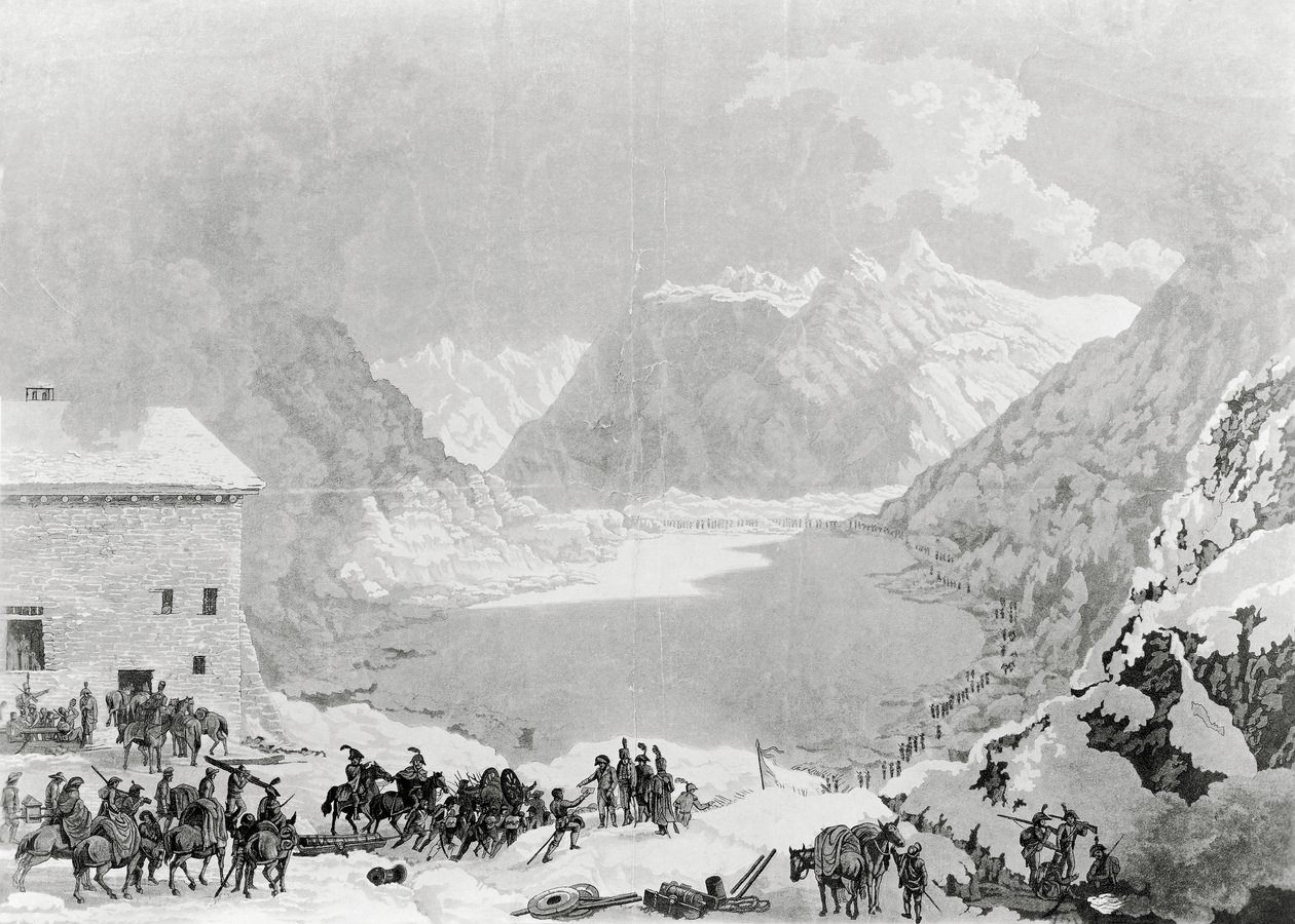 Exército francês do Primeiro Cônsul Napoleão Bonaparte (1769-1821) no Great St Bernard Pass Hospice, 20 de Maio de Charles Louis Lucien Muller