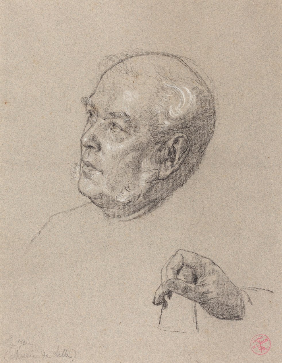 Cabeça e mão de um homem jogando dados de Charles Louis Lucien Muller