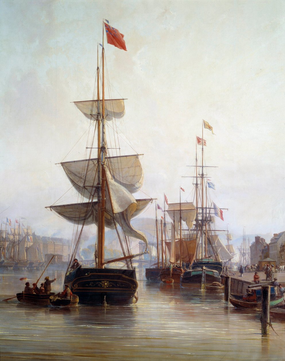 Navio no porto de Rouen em 1855 Detalhe. Pintura de Charle Louis Mozin (1806-1862) 1855 Rouen, Musee des Beaux Arts de Charles Louis Mozin