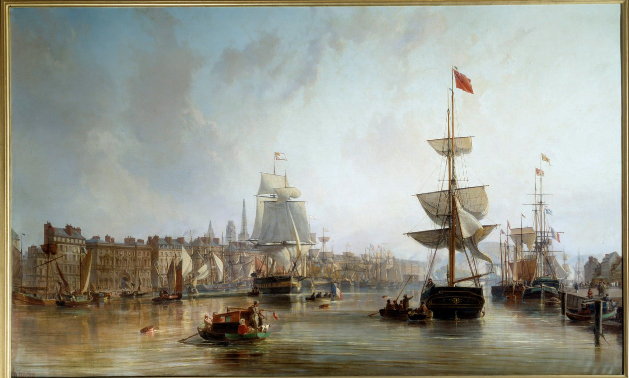O Porto de Rouen em 1855 Pintura de Charles Louis Mozin (1806-1862) 1855 Sol. 1,77x2,87 m Rouen, Musee des Beaux Arts de Charles Louis Mozin