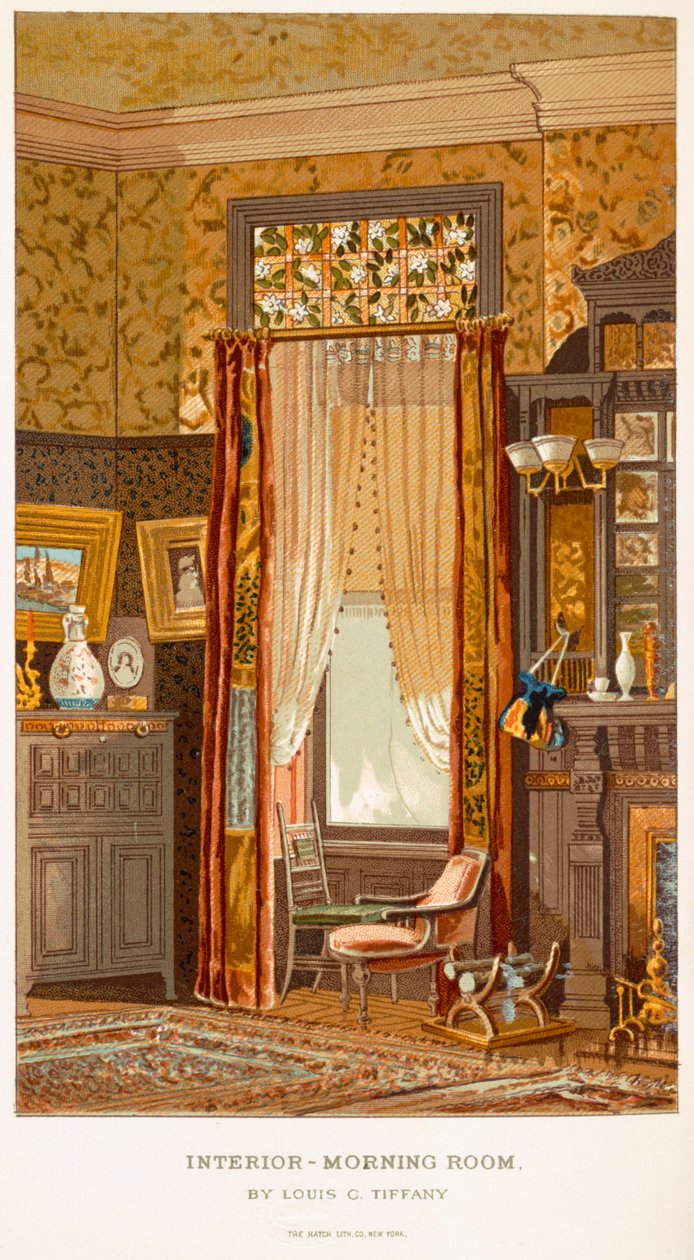 Morning Room 1881, por Tiffany, Charles Louis de C Harrisons Womans trabalhos manuais em casas modernas de Nova York 1881 de Charles Louis Tiffany
